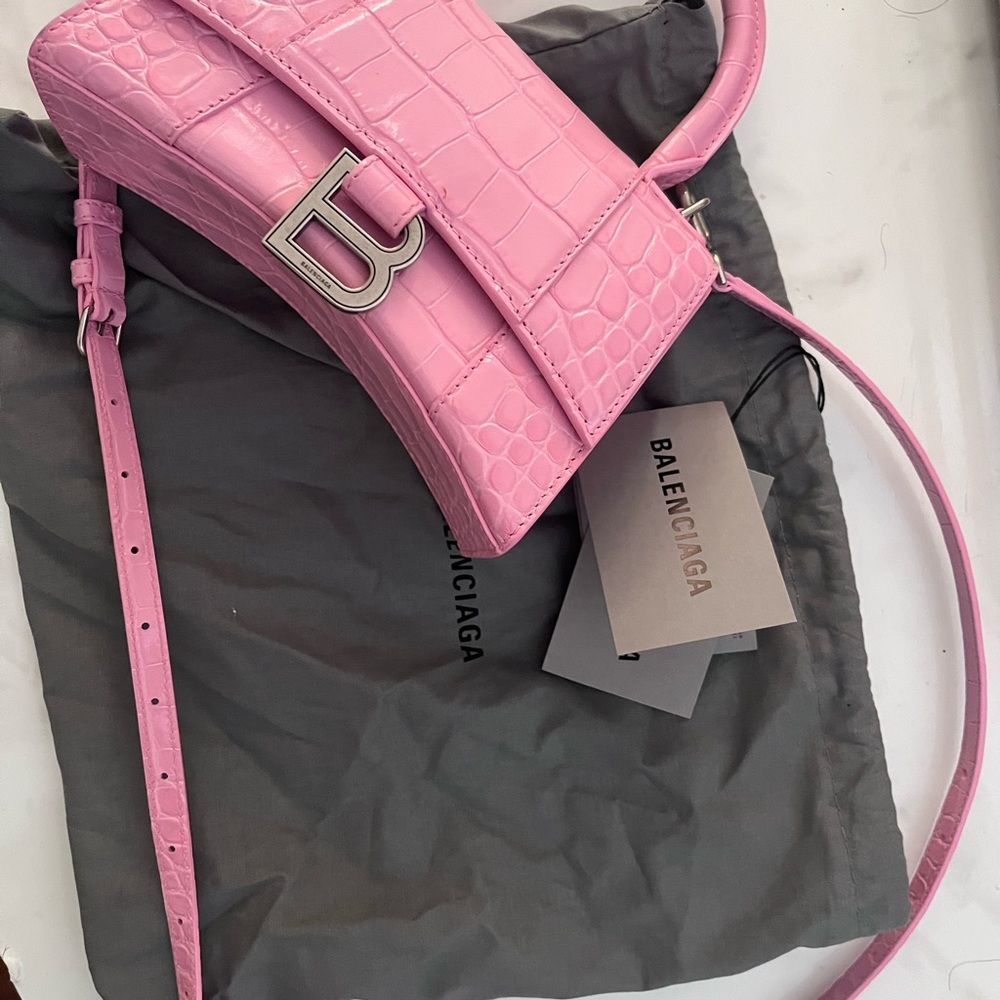 Balenciaga XS pink hourglass croc embossed bag - Picture 2 of 4